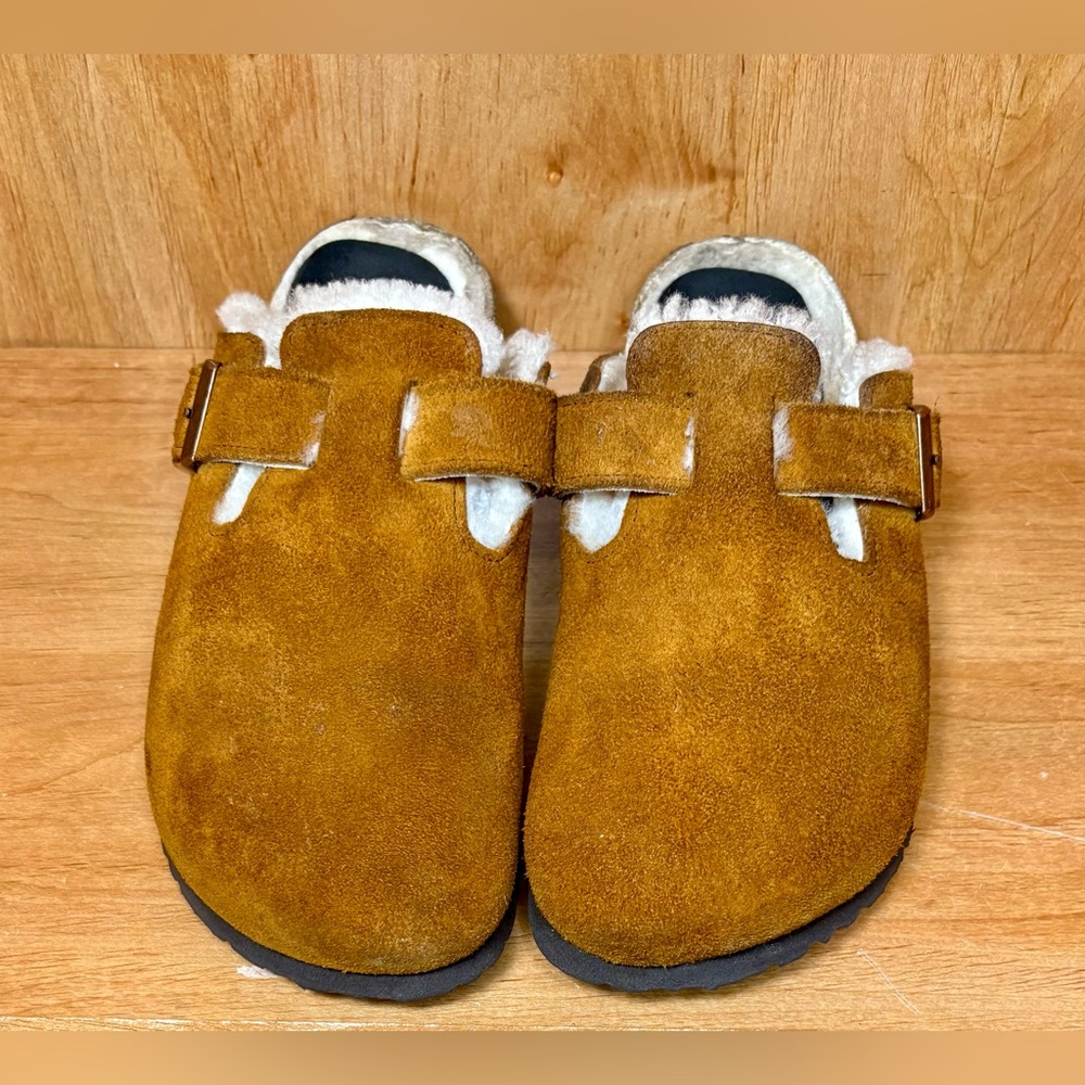Birkenstock Boston Clogs Sherpa Shearling Lined Suede Size EU 41 US W 9.5 M 8 - Picture 3 of 8